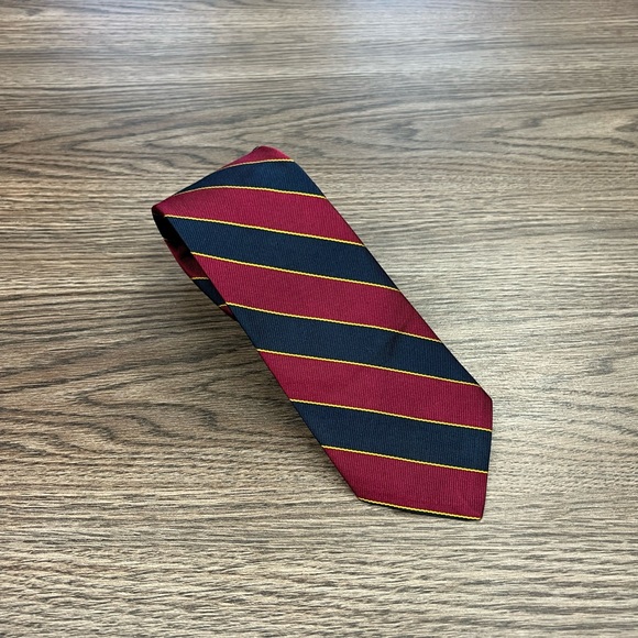 Brooks Brothers Other - Brooks Brothers Cranberry, Navy & Gold Stripe Silk Tie